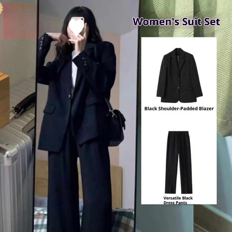 ChicShe Schwarzes Set für Damen, Frühjahr/Herbst 2025, neue Mode, lässig, professionell, formell, für Studentinnen, Vorstellungsgespräch_voghion.com