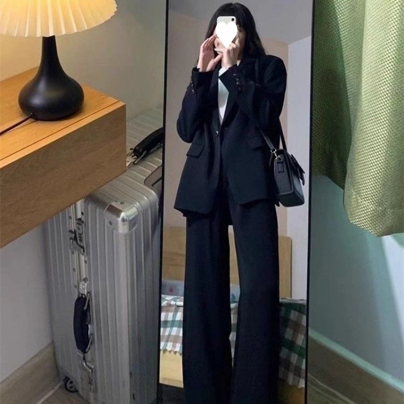 ChicShe Schwarzes Set für Damen, Frühjahr/Herbst 2025, neue Mode, lässig, professionell, formell, für Studentinnen, Vorstellungsgespräch_voghion.com