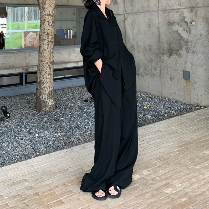 ChicShe Chemise polo blanche à col polo, coupe ample, pantalon large, ensemble deux pièces tendance été décontracté pour femme_voghion.com