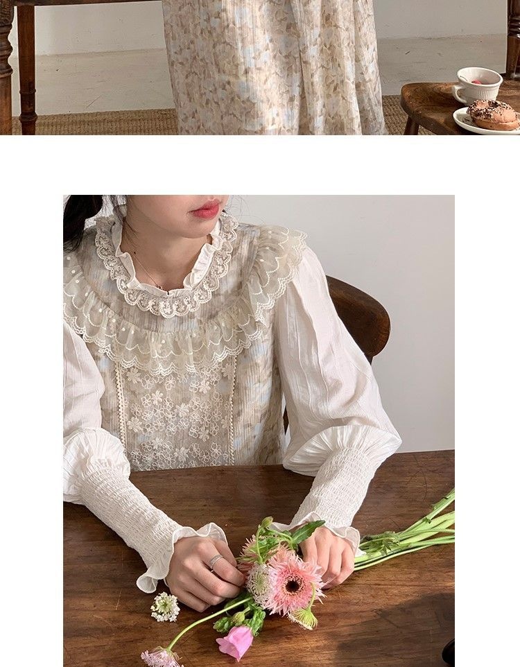 ChicShe Spring Sweet Girl - Abito con gilet sfumato di media lunghezza in pizzo patchwork + camicia a maniche lunghe, set da due pezzi_voghion.com