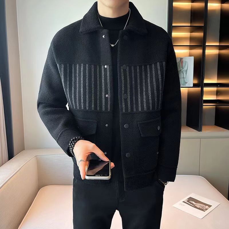 boy Boy Boy Jacket Coat Men's Turn-Down Collar Short Casual Woolen Autumn Winter Thickened Trendy Outerwear Factory Direct Sale_voghion.com