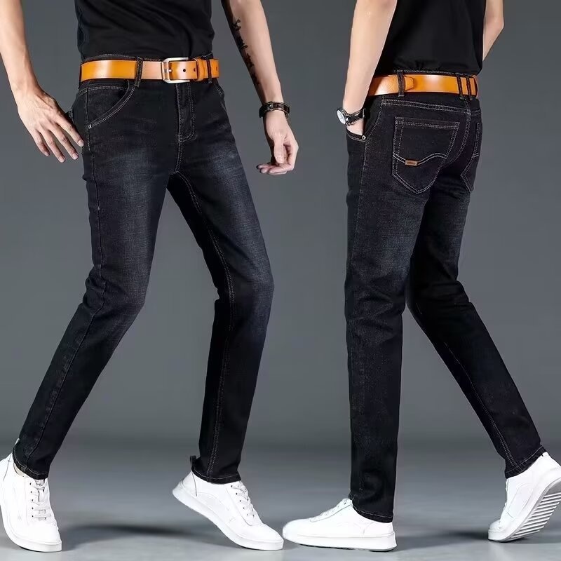 boy Boy Boy Autumn Winter New Men's Jeans Fleece Lined Thickened Straight Slim High Waist Plus Size Warm Work Long Pants_voghion.com