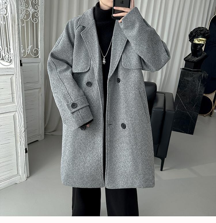 boy Boy Boy Gray For Men Winter Mid-Length Korean Style Trendy Trench Coat Crusu Civilian Woolen Jacket_voghion.com