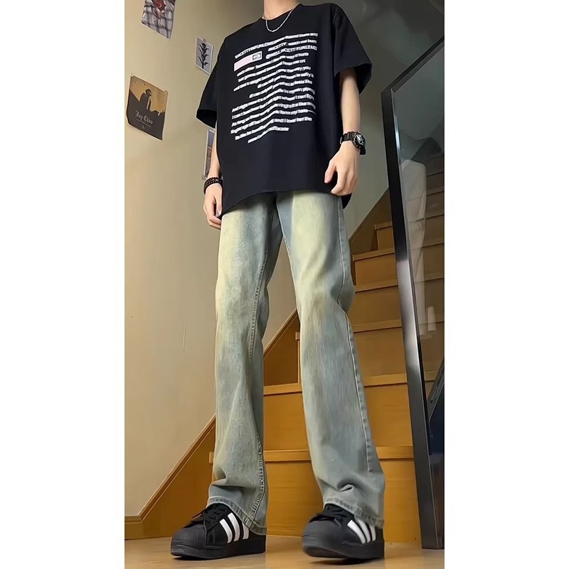 Boy Boy Grijze jeans voor heren lente en herfst 2025 Nieuwe zomer American High Street Slim Straight Leg Bootcut-broek_voghion.com