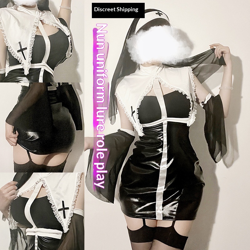 Eros Lab Foreign Trade New Sexy Lingerie European And American Halloween Cosplay Role Play Costume Nun Outfit Set Leather Jacket_voghion.com