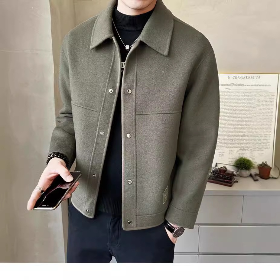 boy Boy Boy Fanwo FW1301 New In Stock 2024 Autumn Winter Pure Handmade Short Double-Sided Cashmere Coat For Men Fashion Jacket_voghion.com