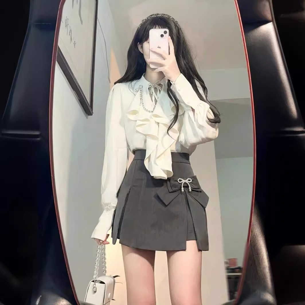 ChicShe 2025 Spring Summer New Women's Elegant Ruffled Blouse + Designer High Waist Bodycon Skirt Two-Piece Set_voghion.com