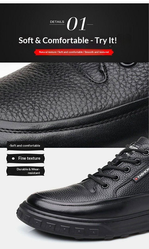 Glide Winter Thickened Fleece Waterproof Leather Shoes Men, Non-Slip Casual Warm Elderly Shoes, Snow Boots For Men_voghion.com