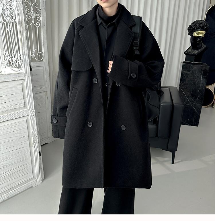 boy Boy Boy Gray For Men Winter Mid-Length Korean Style Trendy Trench Coat Crusu Civilian Woolen Jacket_voghion.com