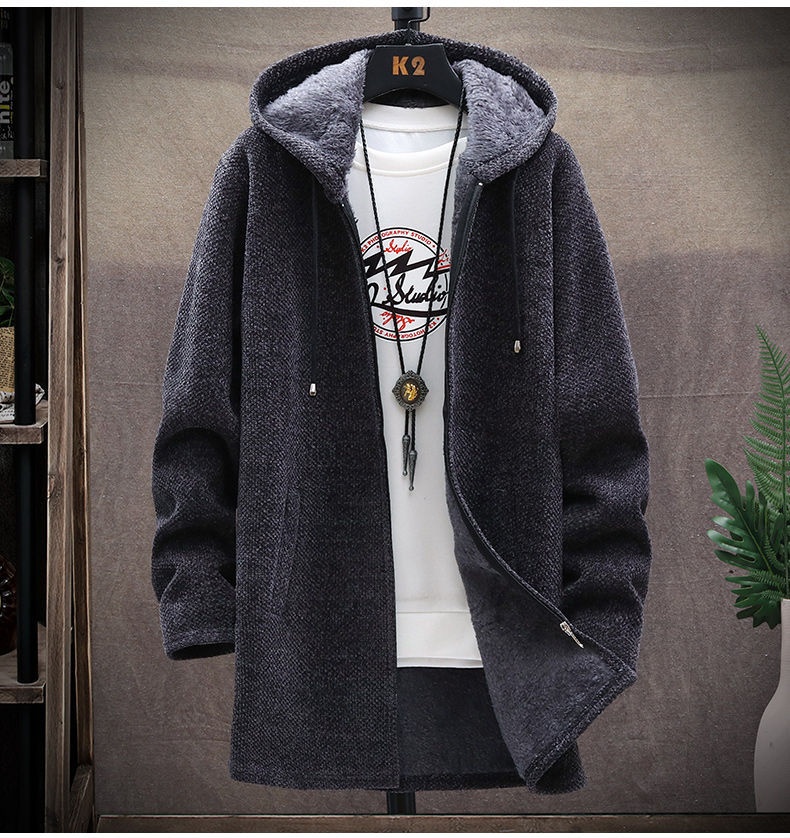 boy Boy Boy High-Quality Autumn Winter New Men's Casual Mid-Length Versatile Fleece Knit Cardigan Trench Coat Jacket_voghion.com