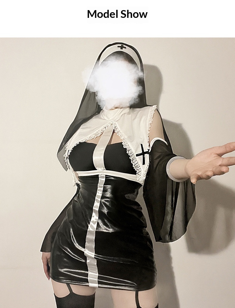 Eros Lab Foreign Trade New Sexy Lingerie European And American Halloween Cosplay Role Play Costume Nun Outfit Set Leather Jacket_voghion.com