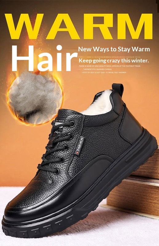 Glide Winter Thickened Fleece Waterproof Leather Shoes Men, Non-Slip Casual Warm Elderly Shoes, Snow Boots For Men_voghion.com