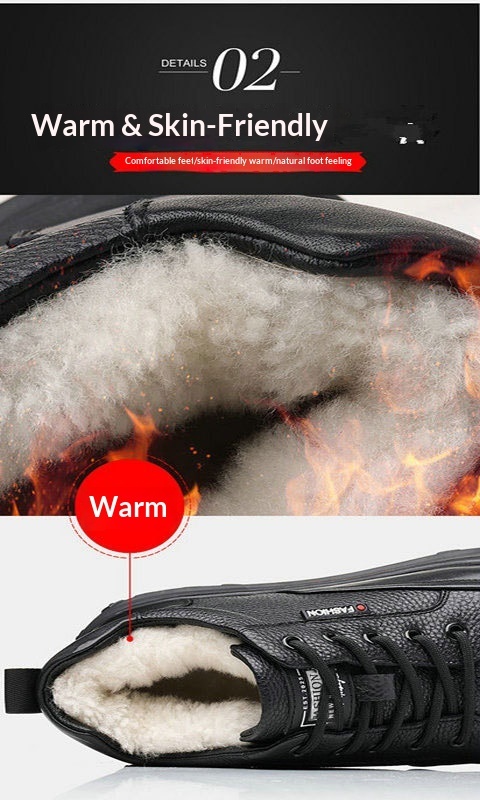 Glide Winter Thickened Fleece Waterproof Leather Shoes Men, Non-Slip Casual Warm Elderly Shoes, Snow Boots For Men_voghion.com
