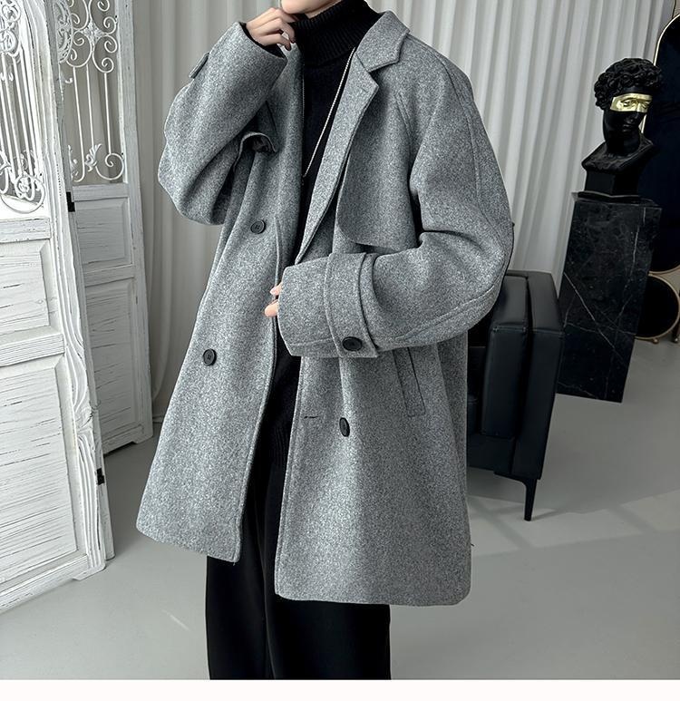 boy Boy Boy Gray For Men Winter Mid-Length Korean Style Trendy Trench Coat Crusu Civilian Woolen Jacket_voghion.com