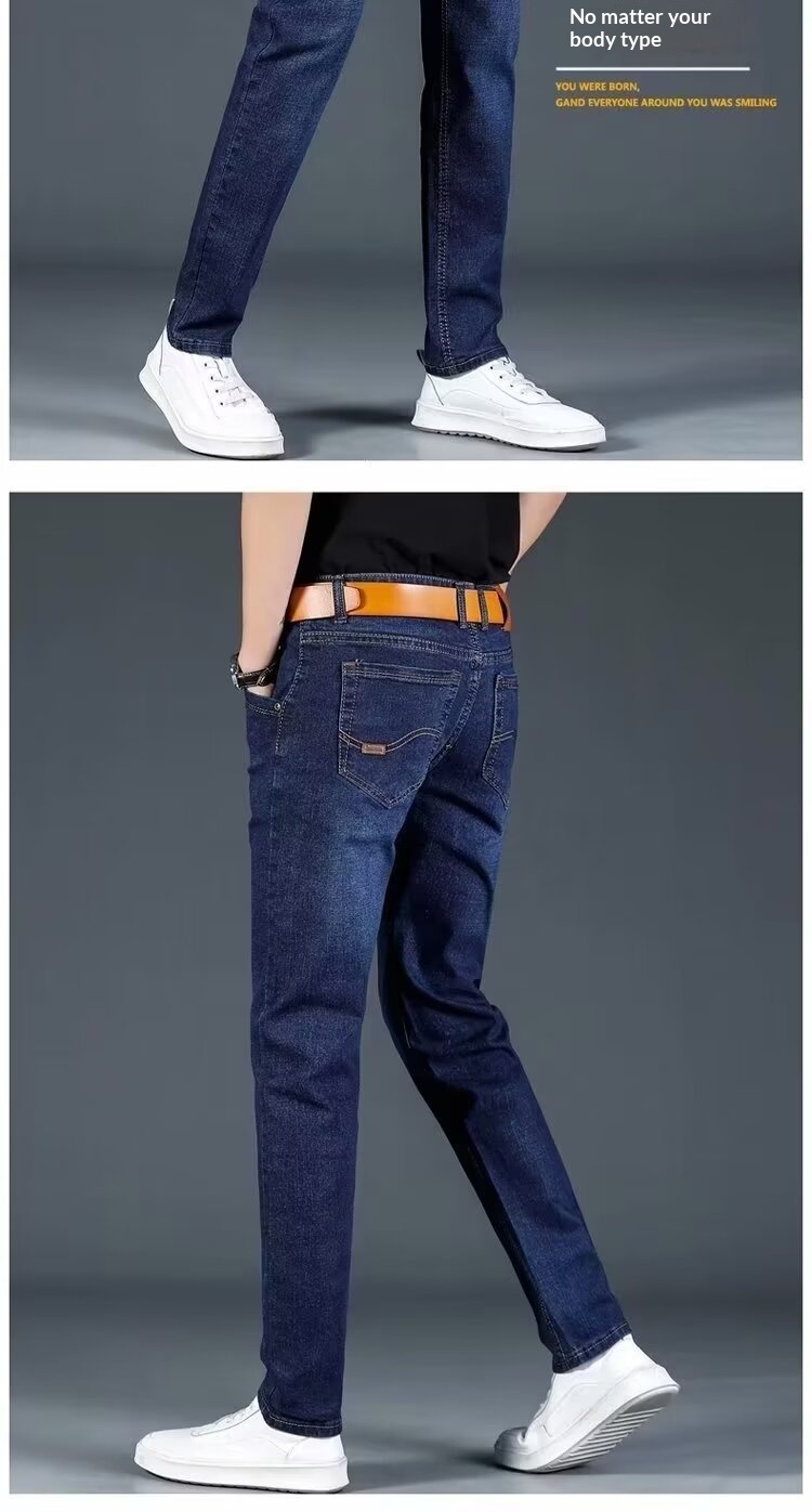 boy Boy Boy Autumn Winter New Men's Jeans Fleece Lined Thickened Straight Slim High Waist Plus Size Warm Work Long Pants_voghion.com