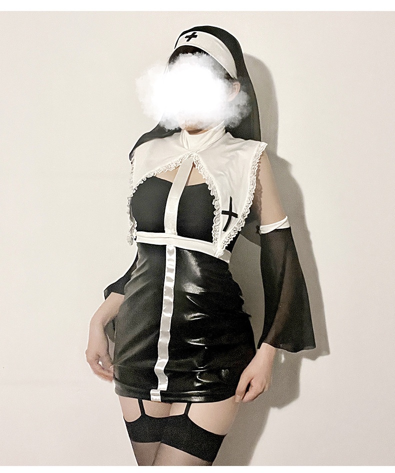 Eros Lab Foreign Trade New Sexy Lingerie European And American Halloween Cosplay Role Play Costume Nun Outfit Set Leather Jacket_voghion.com