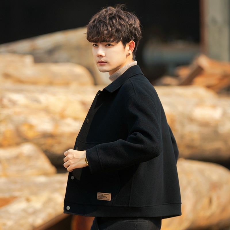 boy Boy Boy 22A01 Men's Double-Sided Jacket New Trend Thickened Woolen Short Cashmere Coat Autumn Winter Casual_voghion.com