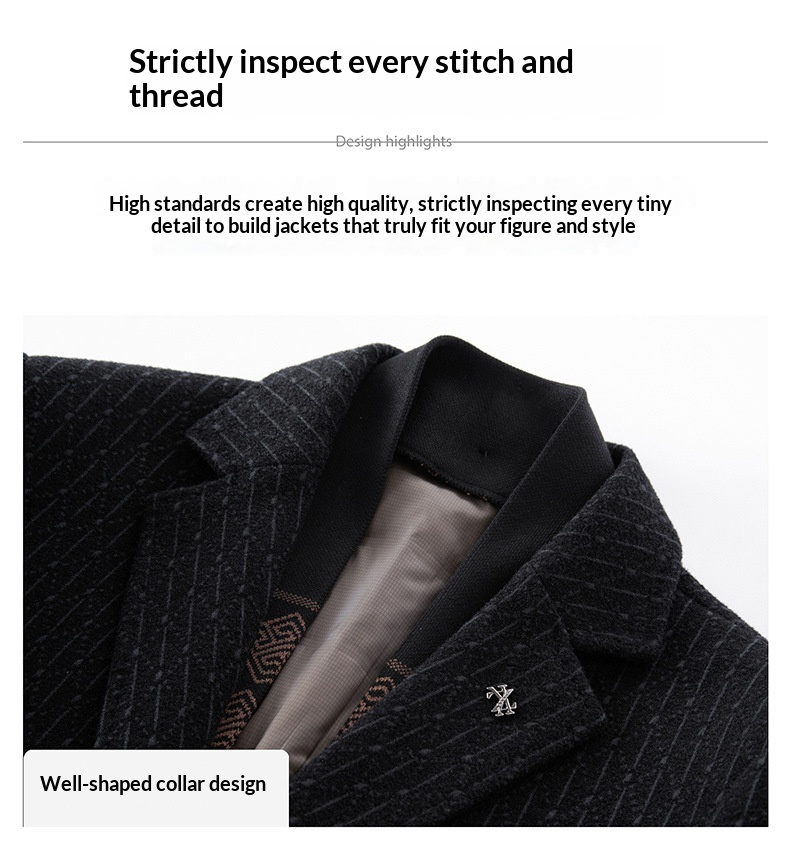 boy Boy Boy 2025 Winter Wool Coat Men, Fashionable Striped Suit Collar, White Duck Down Scarf Woolen Jacket For Young And_voghion.com