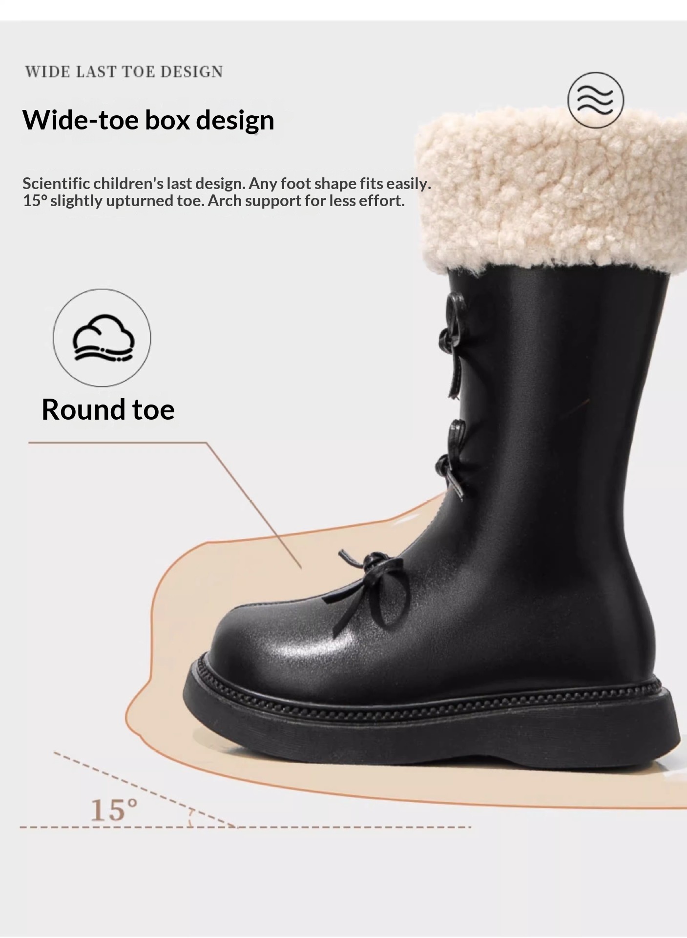 ShoeGlobe - Stivali da neve alti da principessa in pelle, foderati in pile, per bambine, autunno inverno 2025_voghion.com