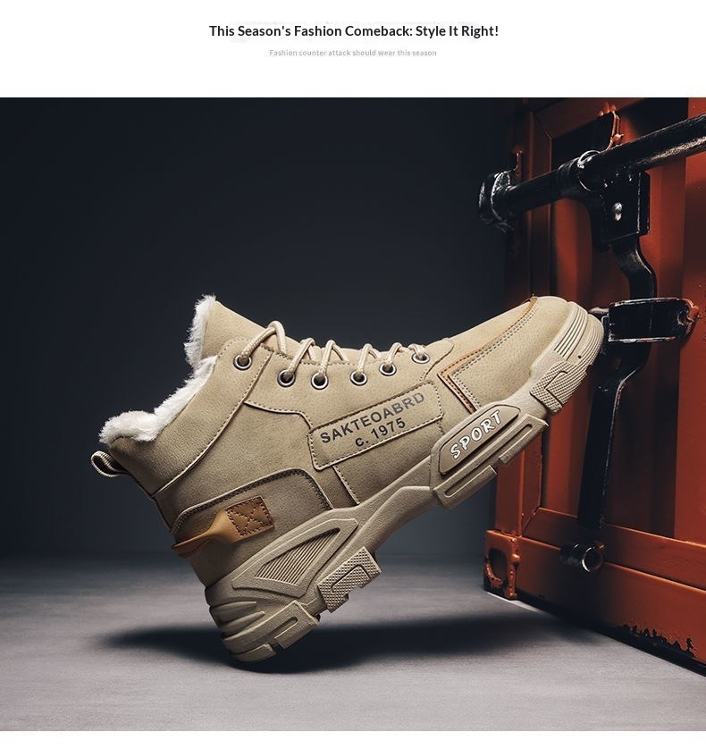 Glide Martin Winter Work High-top Men's Cotton Shoes With Fleece Warm Waterproof Non-slip Northeast Snow Boots Men_voghion.com