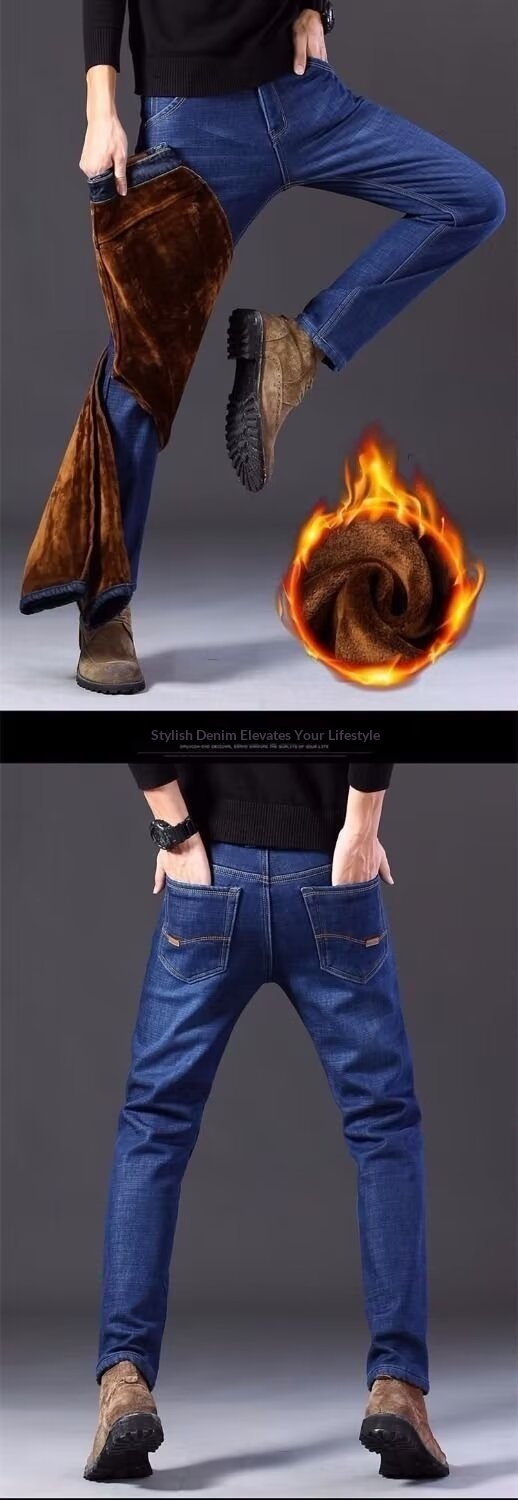 boy Boy Boy Autumn Winter New Men's Jeans Fleece Lined Thickened Straight Slim High Waist Plus Size Warm Work Long Pants_voghion.com