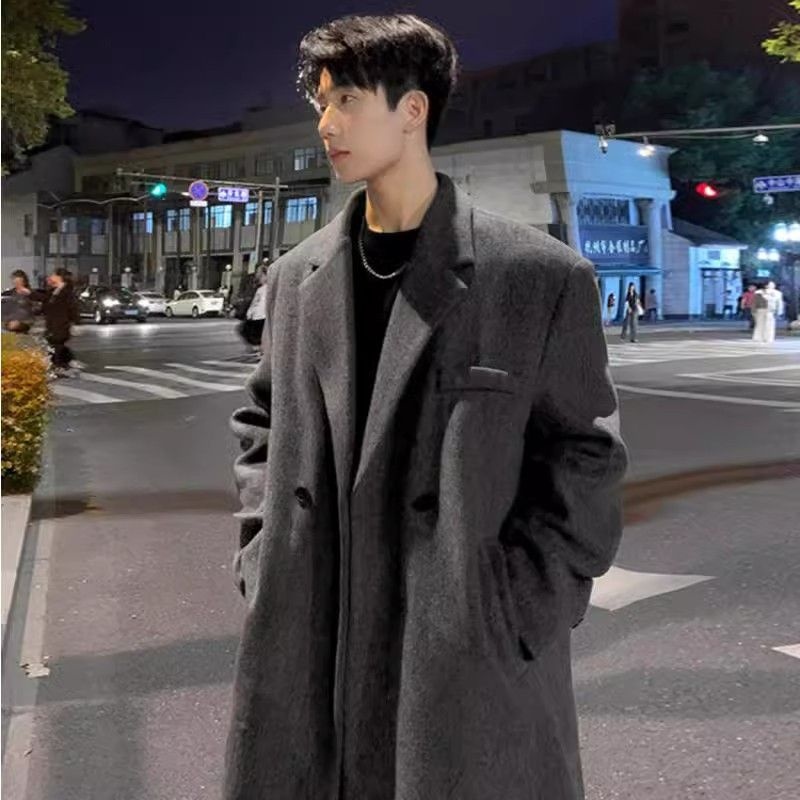 boy Boy Boy Men's Wool Medium Length Autumn Winter High-end Trendy Plus Size Thick Over-the-knee Loose Woolen Trench Coat For Women_voghion.com