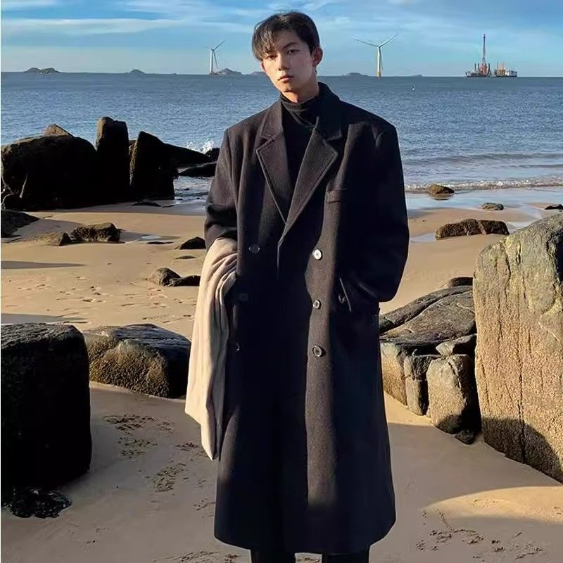 boy Boy Boy Men's Wool Medium Length Autumn Winter High-end Trendy Plus Size Thick Over-the-knee Loose Woolen Trench Coat For Women_voghion.com