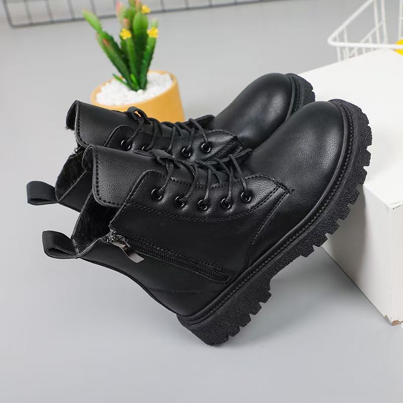 ShoeGlobe ShoeGlobe Martin 2025 Autumn Fleece Lined Thickened British Style Little Girls Winter Shoes Boys Warm Short Boots_voghion.com