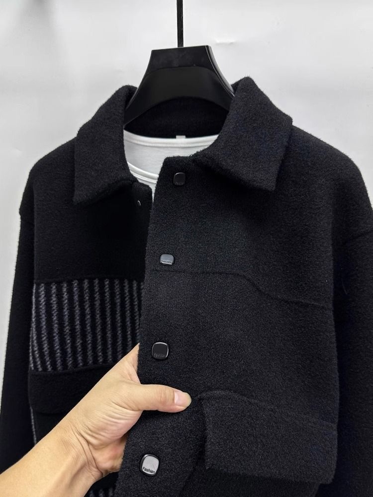 boy Boy Boy Jacket Coat Men's Turn-Down Collar Short Casual Woolen Autumn Winter Thickened Trendy Outerwear Factory Direct Sale_voghion.com