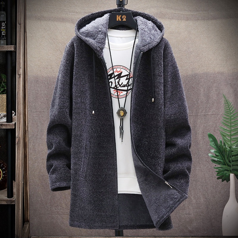 boy Boy Boy High-Quality Autumn Winter New Men's Casual Mid-Length Versatile Fleece Knit Cardigan Trench Coat Jacket_voghion.com
