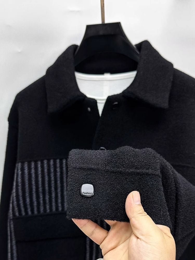 boy Boy Boy Jacket Coat Men's Turn-Down Collar Short Casual Woolen Autumn Winter Thickened Trendy Outerwear Factory Direct Sale_voghion.com