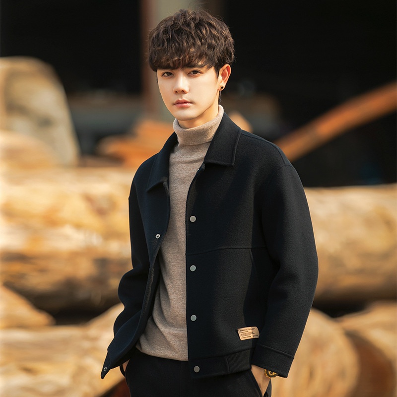 boy Boy Boy 22A01 Men's Double-Sided Jacket New Trend Thickened Woolen Short Cashmere Coat Autumn Winter Casual_voghion.com