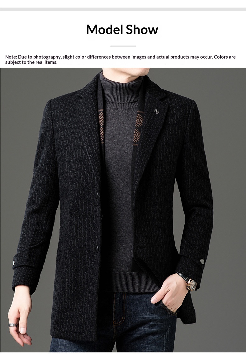 boy Boy Boy 2025 Winter Wool Coat Men, Fashionable Striped Suit Collar, White Duck Down Scarf Woolen Jacket For Young And_voghion.com