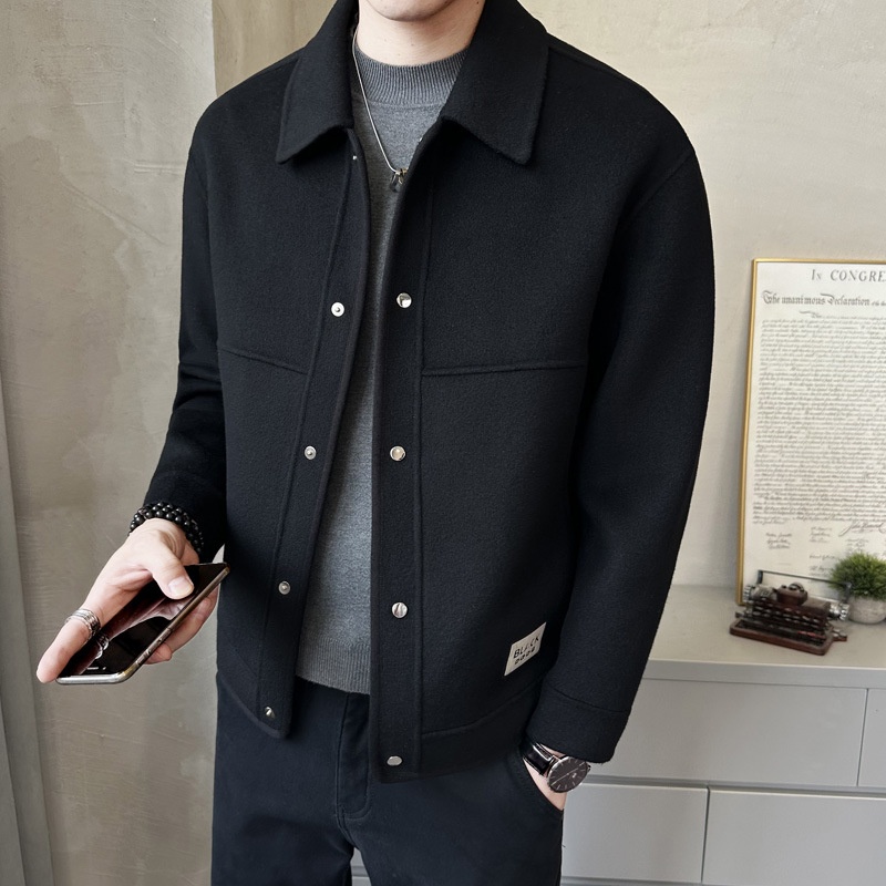 boy Boy Boy Fanwo FW1301 New In Stock 2024 Autumn Winter Pure Handmade Short Double-Sided Cashmere Coat For Men Fashion Jacket_voghion.com