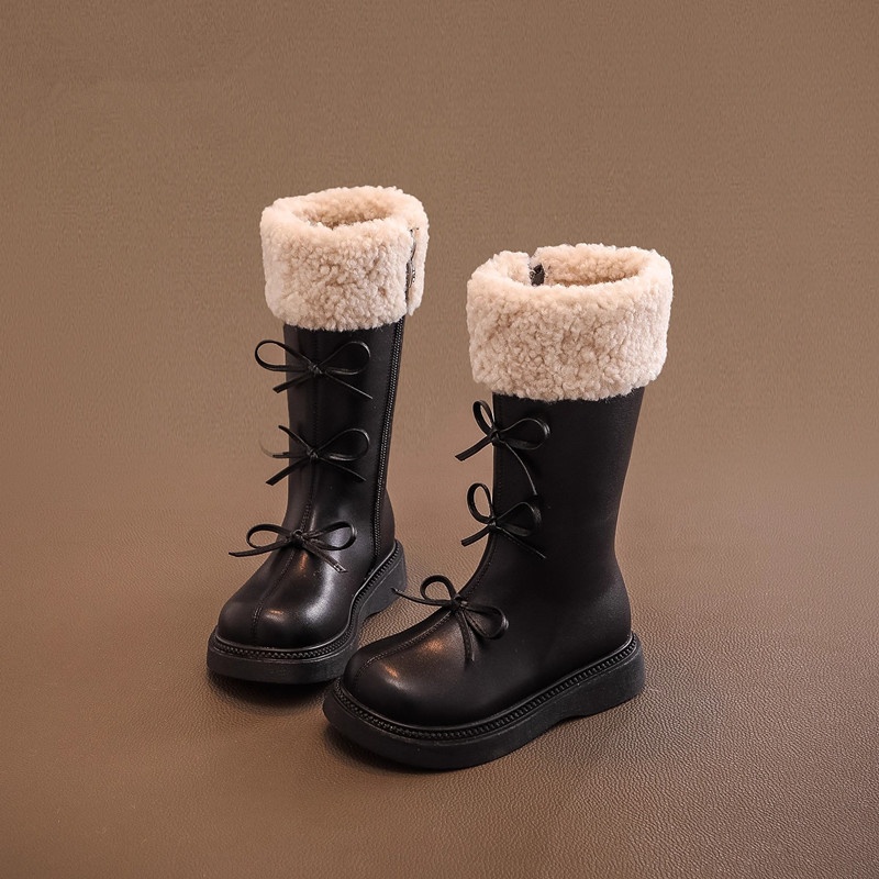 ShoeGlobe - Stivali da neve alti da principessa in pelle, foderati in pile, per bambine, autunno inverno 2025_voghion.com