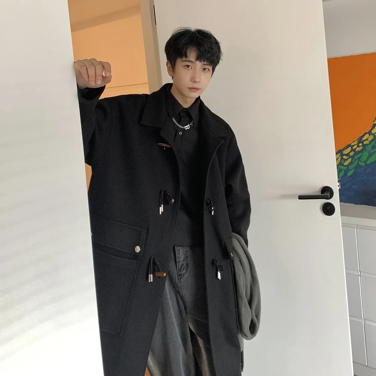 boy Boy Boy Horn Button Wool For Men Thickened Mid-Length Over-the-Knee Trench Coat Autumn Winter Vintage Casual Woolen Jacket_voghion.com