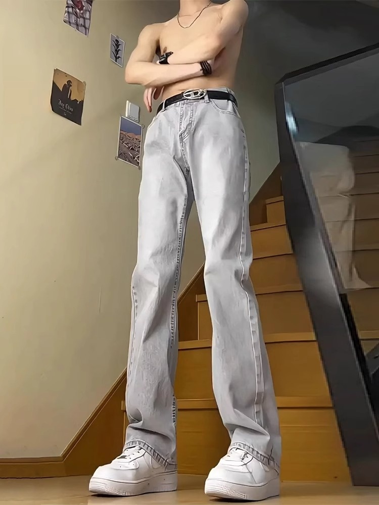 Boy Boy Grijze jeans voor heren lente en herfst 2025 Nieuwe zomer American High Street Slim Straight Leg Bootcut-broek_voghion.com