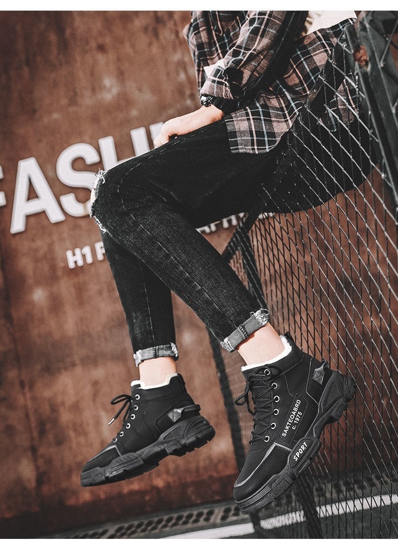 Glide Martin Winter Work High-top Men's Cotton Shoes With Fleece Warm Waterproof Non-slip Northeast Snow Boots Men_voghion.com