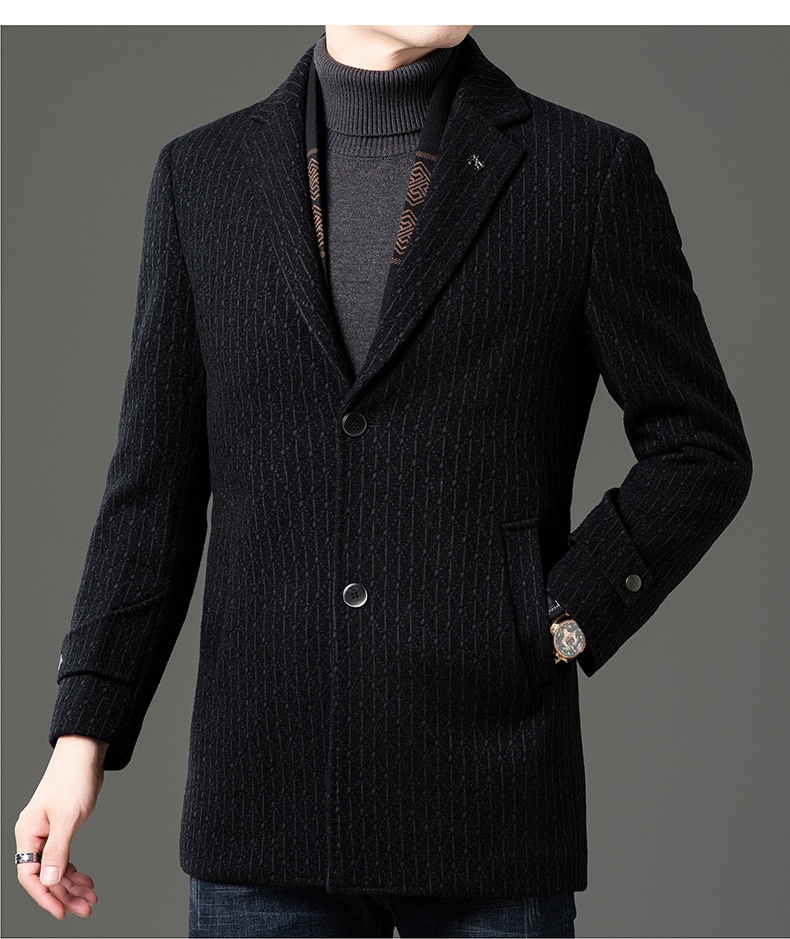 boy Boy Boy 2025 Winter Wool Coat Men, Fashionable Striped Suit Collar, White Duck Down Scarf Woolen Jacket For Young And_voghion.com