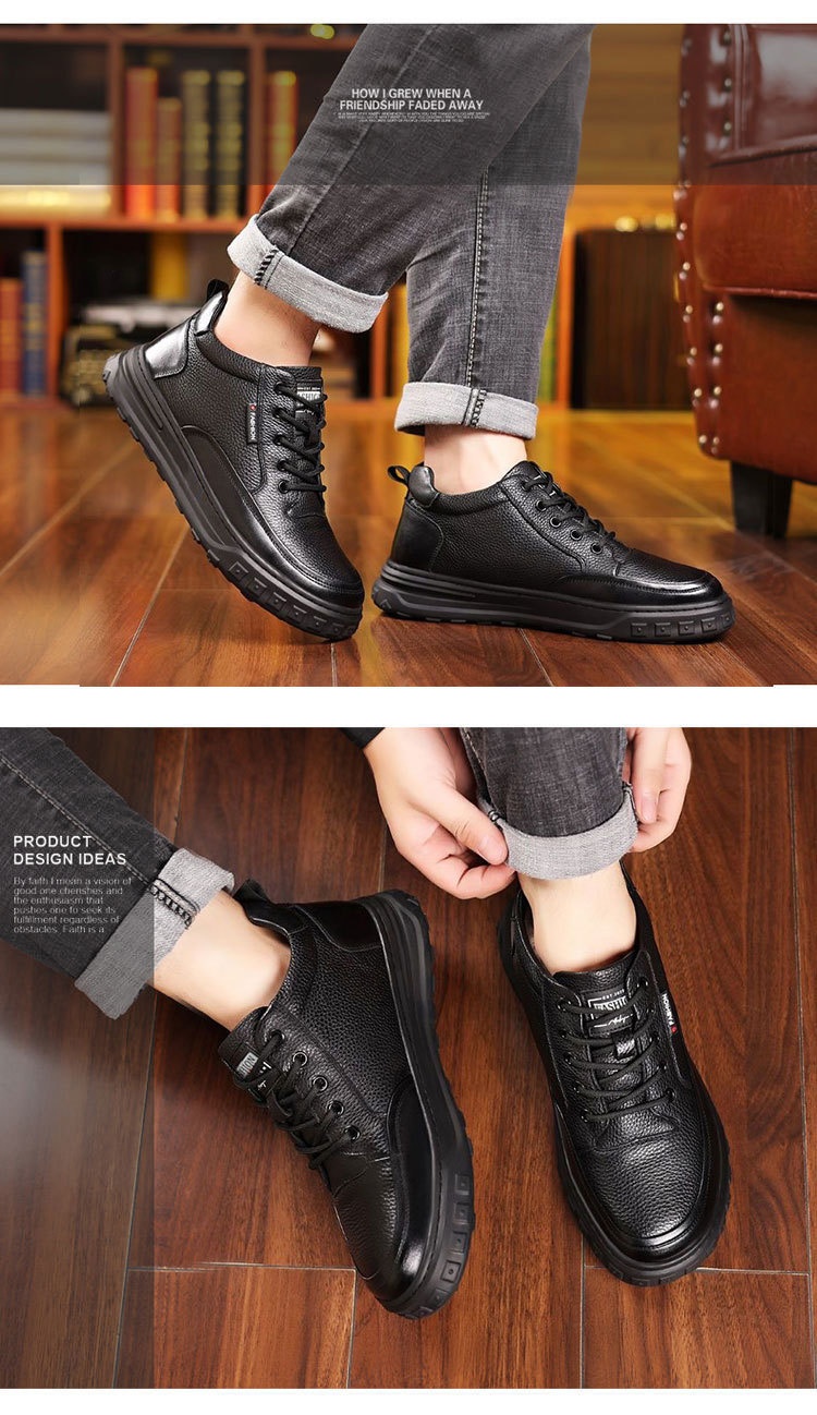 Glide Winter Thickened Fleece Waterproof Leather Shoes Men, Non-Slip Casual Warm Elderly Shoes, Snow Boots For Men_voghion.com