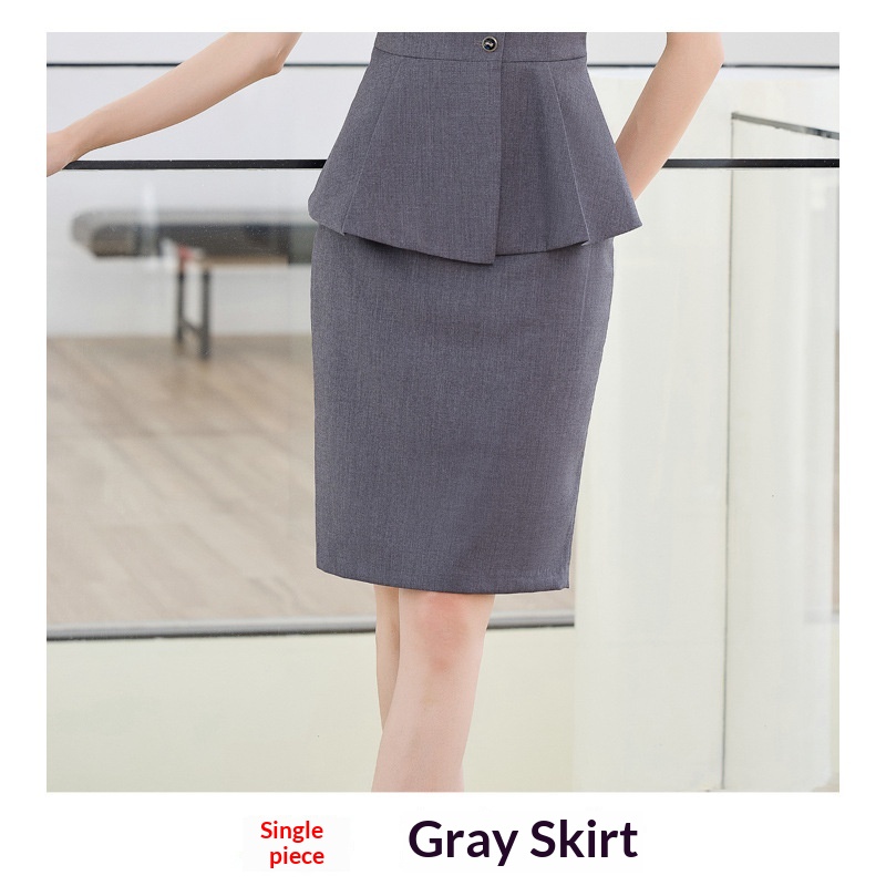 ChicShe Gray Professional Three-Quarter Sleeve Blazer Mid-Sleeve Women's Pants Skirt Two-Piece Set Spring Autumn Workwear_voghion.com
