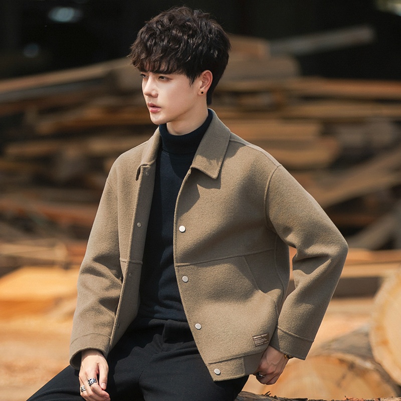 boy Boy Boy 22A01 Men's Double-Sided Jacket New Trend Thickened Woolen Short Cashmere Coat Autumn Winter Casual_voghion.com
