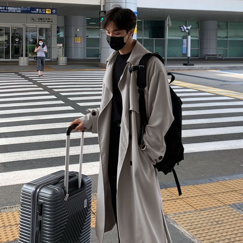 boy Boy Boy Autumn Winter Design Trench Men's Mid-Length Jacket Korean Casual Loose British Style Double-Breasted Coat_voghion.com