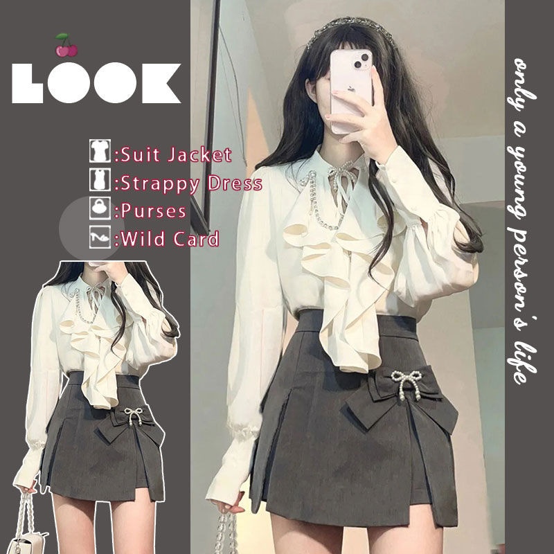 ChicShe 2025 Spring Summer New Women's Elegant Ruffled Blouse + Designer High Waist Bodycon Skirt Two-Piece Set_voghion.com