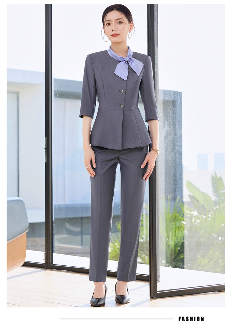 ChicShe Gray Professional Three-Quarter Sleeve Blazer Mid-Sleeve Women's Pants Skirt Two-Piece Set Spring Autumn Workwear_voghion.com