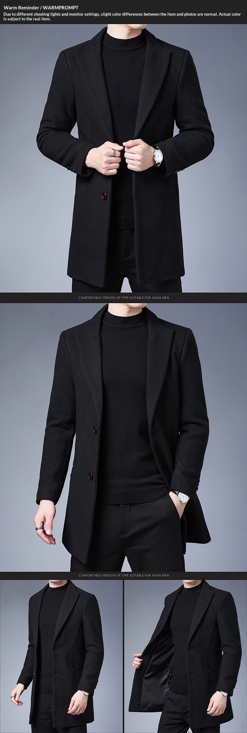 Boy Boy Boy Woll-Trenchcoat im koreanischen Stil, schmale Passform, Herbst/Winter 2025, trendiger, mittellanger Trenchcoat für Herren mittleren Alters, Wolljacke_voghion.com