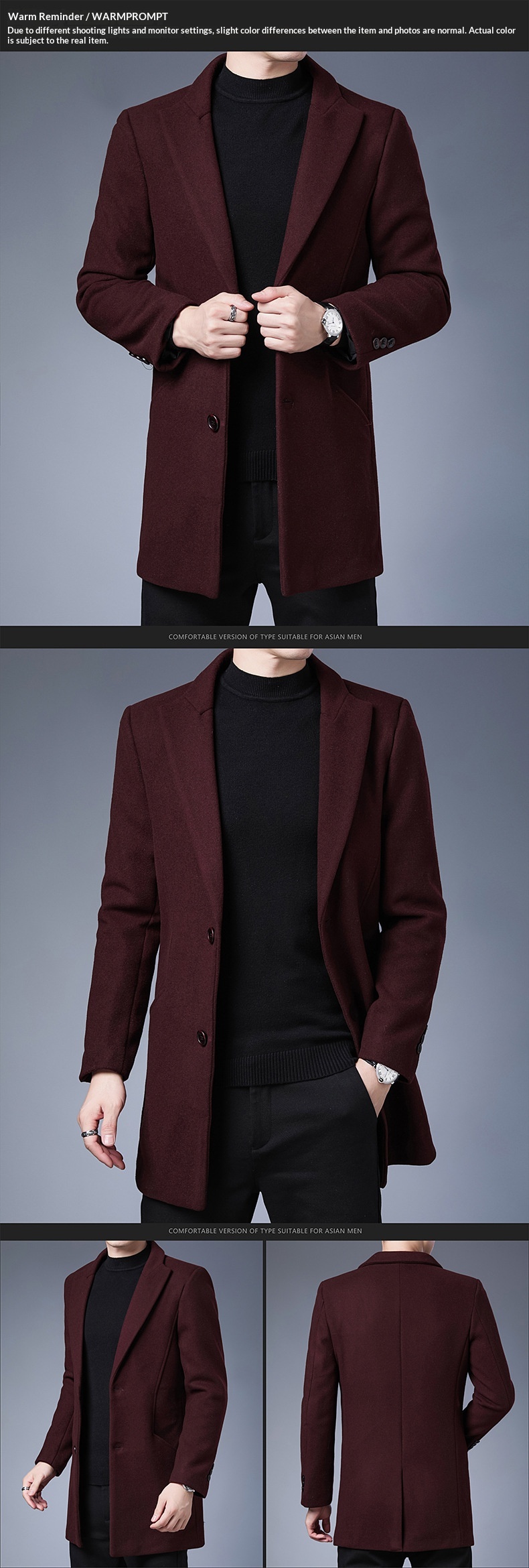 Boy Boy Boy Woll-Trenchcoat im koreanischen Stil, schmale Passform, Herbst/Winter 2025, trendiger, mittellanger Trenchcoat für Herren mittleren Alters, Wolljacke_voghion.com