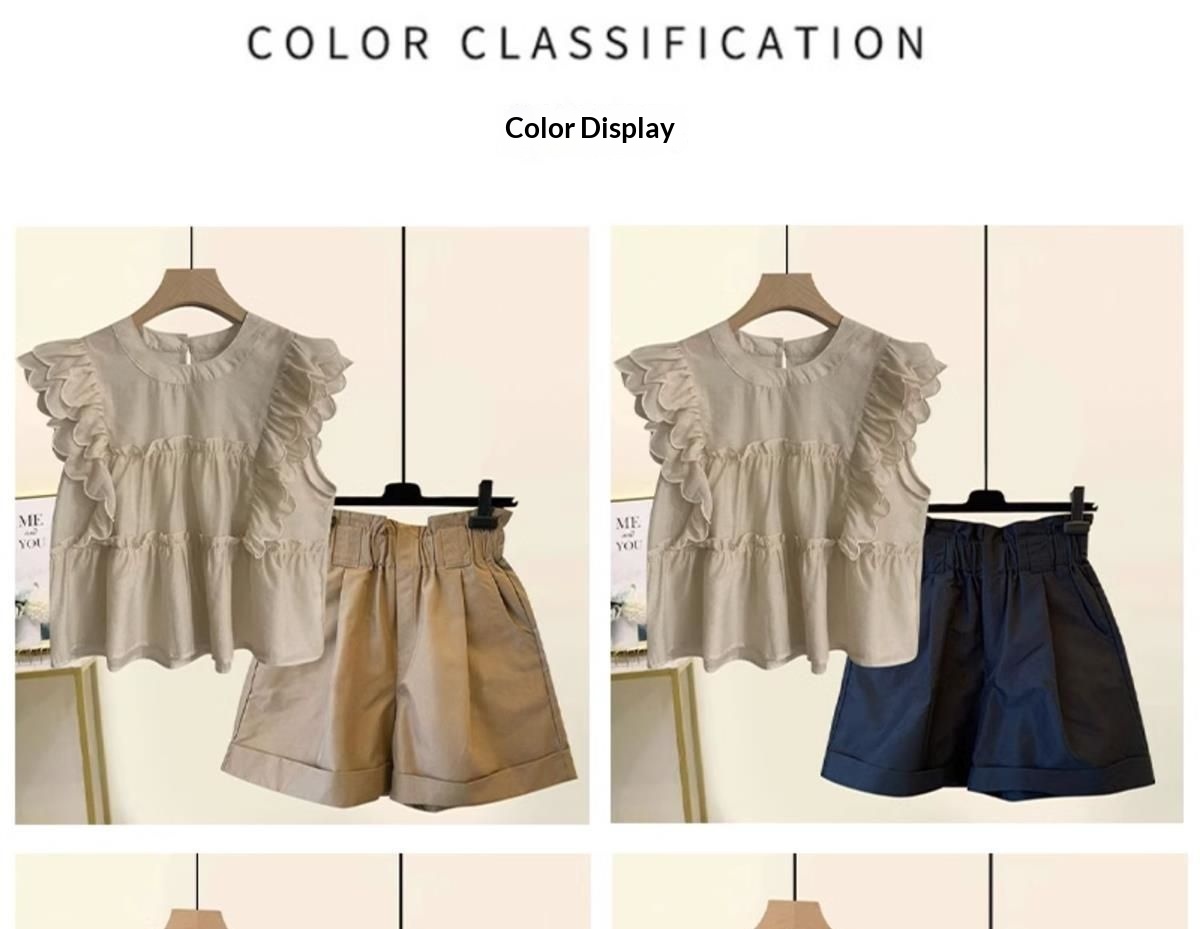 ChicShe Plus Size Women's Summer New Style Slightly Chubby MM Elegant Ruffled Chiffon Blouse Versatile Slimming Shorts Two-Piece_voghion.com