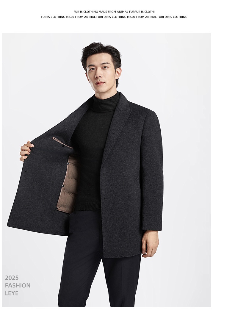 boy Boy Boy Men's 100% Double-Sided Wool Coat Autumn Winter Light Business Mid-Length Down Liner Suit Collar Woolen Jacket_voghion.com