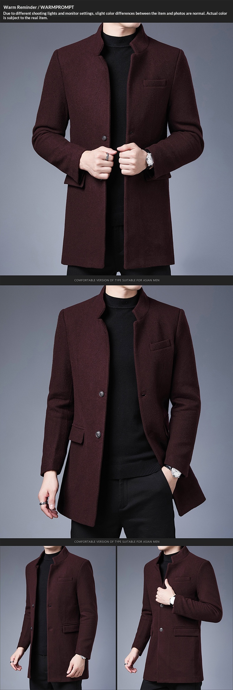 Boy Boy Boy Woll-Trenchcoat im koreanischen Stil, schmale Passform, Herbst/Winter 2025, trendiger, mittellanger Trenchcoat für Herren mittleren Alters, Wolljacke_voghion.com